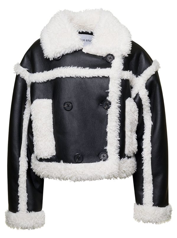 STAND STUDIO khristy Black And White Shearling Jacket With Faux Fur Trims In Faux Leather Woman