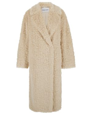 STAND STUDIO nicole Beige Double-breasted Coat With Classic Revers In Eco-fur Woman