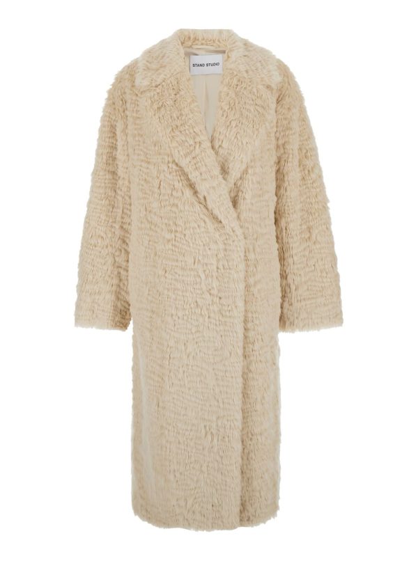 STAND STUDIO nicole Beige Double-breasted Coat With Classic Revers In Eco-fur Woman