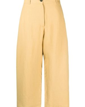 STUDIO NICHOLSON Wide Leg Cropped Cotton Trousers