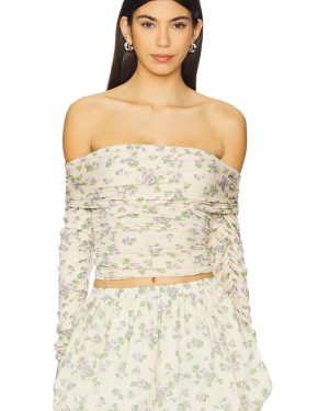 SWF Off Shoulder Wrap Top in Cream,Green. Size M, S, XS.