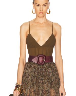 Saint Laurent Camisole Top in Vert Kaki - Brown. Size 34 (also in 36, 40).