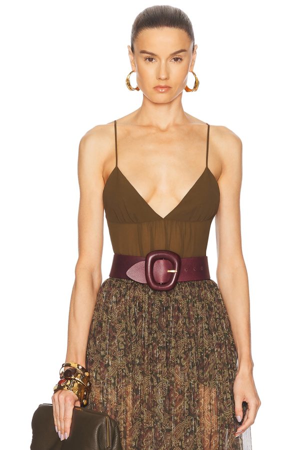 Saint Laurent Camisole Top in Vert Kaki - Brown. Size 34 (also in 36, 40).