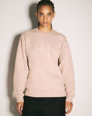 Saint Laurent Logo Embroidery Sweatshirt - Woman Sweatshirts Beige S
