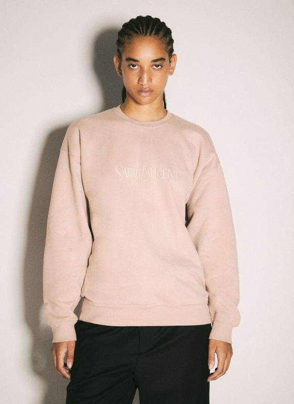 Saint Laurent Logo Embroidery Sweatshirt - Woman Sweatshirts Beige S