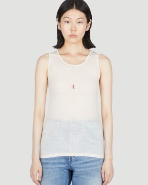 Saint Laurent Logo Embroidery Wool Tank Top - Woman Tops Beige L