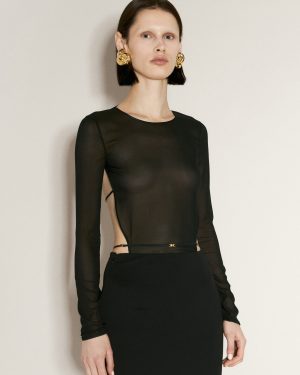Saint Laurent Long-sleeve Georgette Bodysuit - Woman Tops Black S