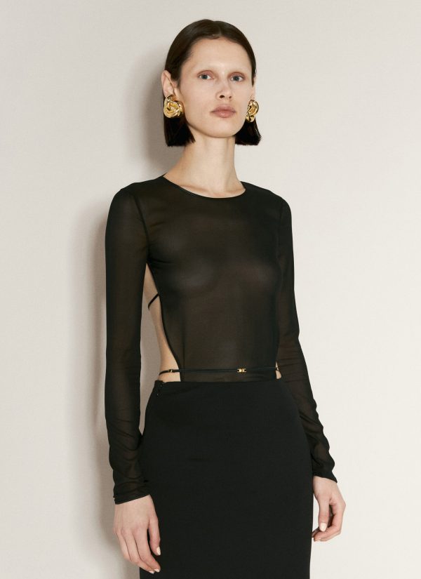 Saint Laurent Long-sleeve Georgette Bodysuit - Woman Tops Black S