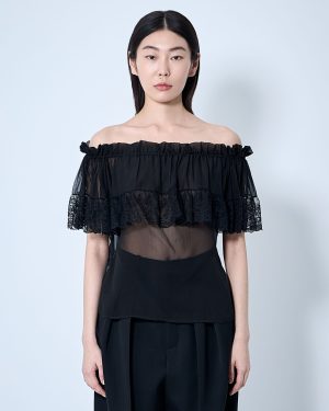 Saint Laurent Silk Crepe Muslin And Lace Blouse - Woman Tops Black Fr - 36