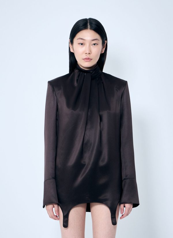 Saint Laurent Twist-neck Garter Blouse - Woman Shirts Brown Fr - 36