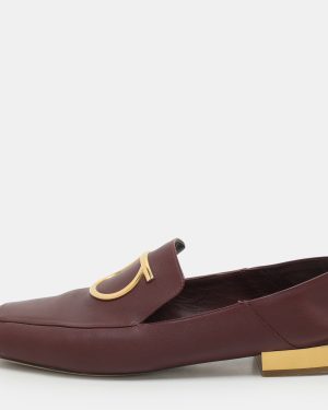 Salvatore Ferragamo Burgundy Leather Lana Loafers Loafers Size 39