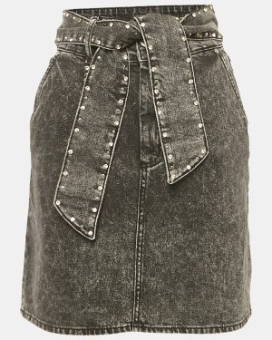 Sandro Black Denim Stud Detail Belted Mini Skirt S