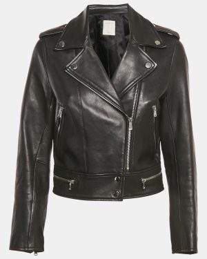 Sandro Black Leather Zip-Up Biker Jacket M
