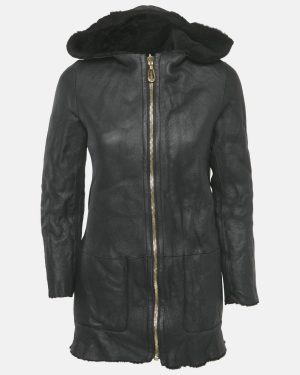 Sandro Black Shearling & Leather Reversible Hooded Jacket S