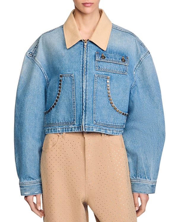 Sandro Denim Jacket with Studs