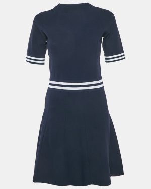 Sandro Navy Blue Knit Striped Band Dettail Mini Dress M