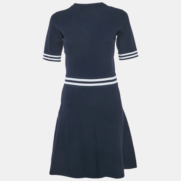 Sandro Navy Blue Knit Striped Band Dettail Mini Dress M