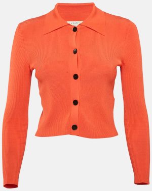 Sandro Red Rib Knit Button Front Crop Top S