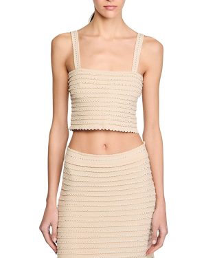 Sandro Rhinestone Trim Knit Crop Top