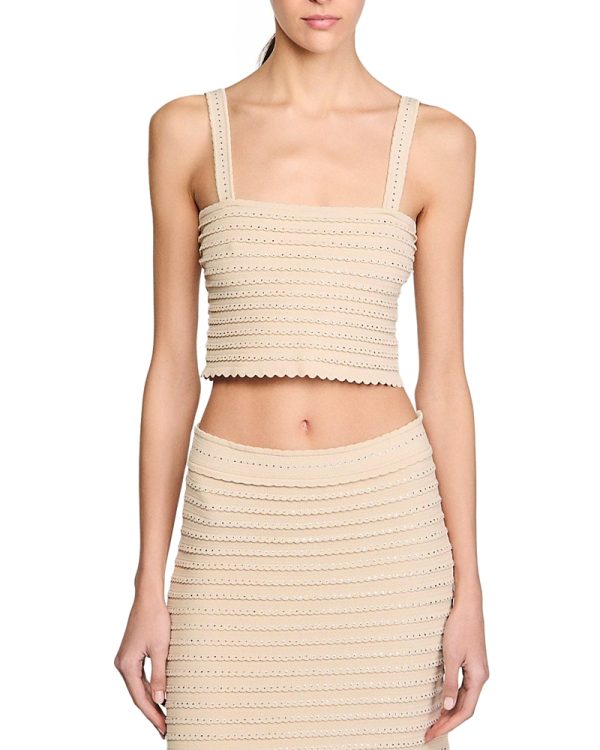 Sandro Rhinestone Trim Knit Crop Top