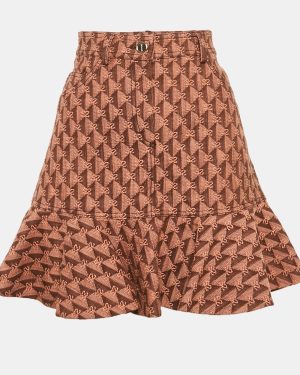 Sandro Salmon Pink Monogram Detail Denim Ruffled Hem Mini Skirt M