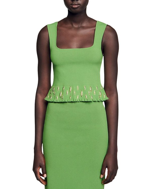 Sandro Square Neck Peplum Hem Top