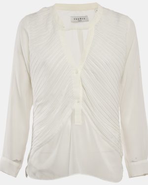 Sandro White Chiffon Pleated Blouse M