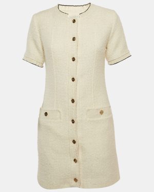 Sandro White Tweed Button Front Mini Dress S