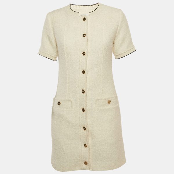 Sandro White Tweed Button Front Mini Dress S