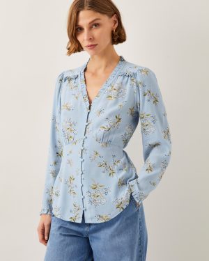 Sarah Floral Button Blouse Blue