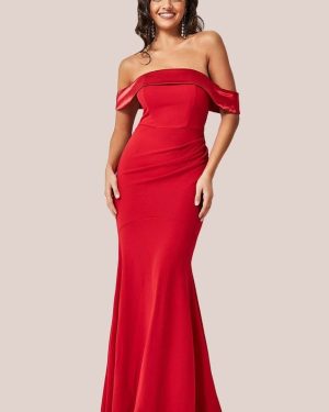 Satin Band Bandeau Maxi Dress - Red by Goddiva