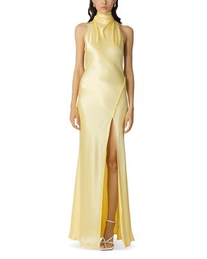 Sau Lee Penelope Satin Halter Neck Gown