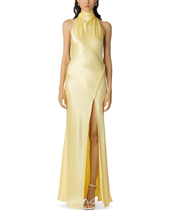 Sau Lee Penelope Satin Halter Neck Gown