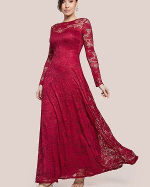 Scalloped Lace A-Line Maxi Dress - Wine by Goddiva