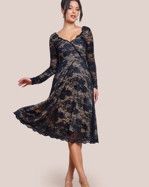 Scalloped Lace A-line Midi Dress - Black by Goddiva