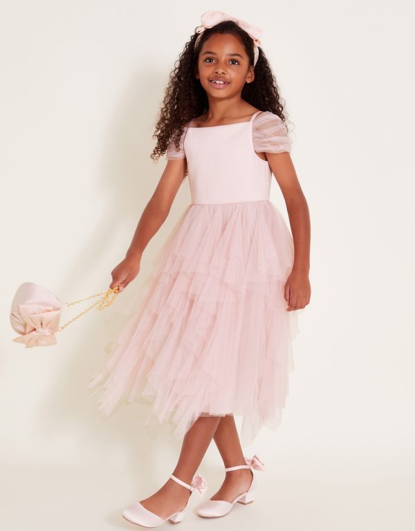 Scarlett Bardot Tulle Ruffle Dress Pink