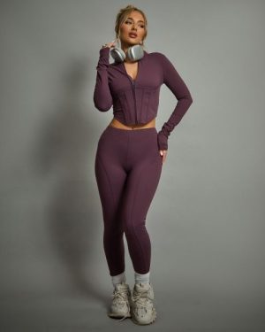 Sculpt High Waist Seam Front Leggings In Purple, Women's Size UK 6