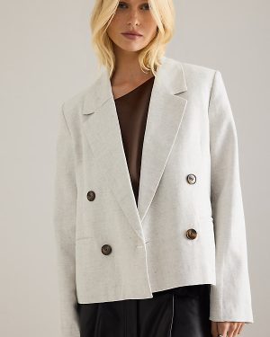 Selected Femme Venja Cotton-Linen Cropped Blazer