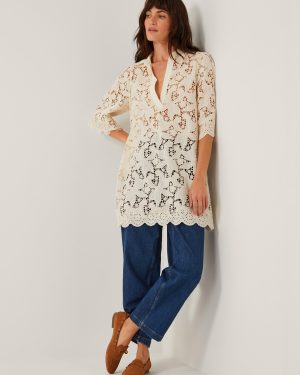 Selena Floral Lace Longline Tunic Top Ivory