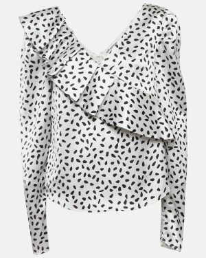 Self-Portrait Monochrome Printed Satin Ruffled Blouse M