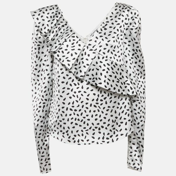 Self-Portrait Monochrome Printed Satin Ruffled Blouse M