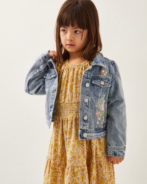 Sequin Floral Embroidered Denim Jacket Blue