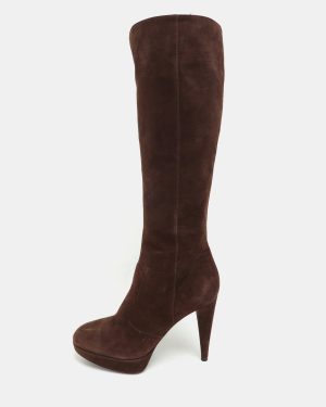 Sergio Rossi Brown Suede Platform Calf Length Boots Size 38