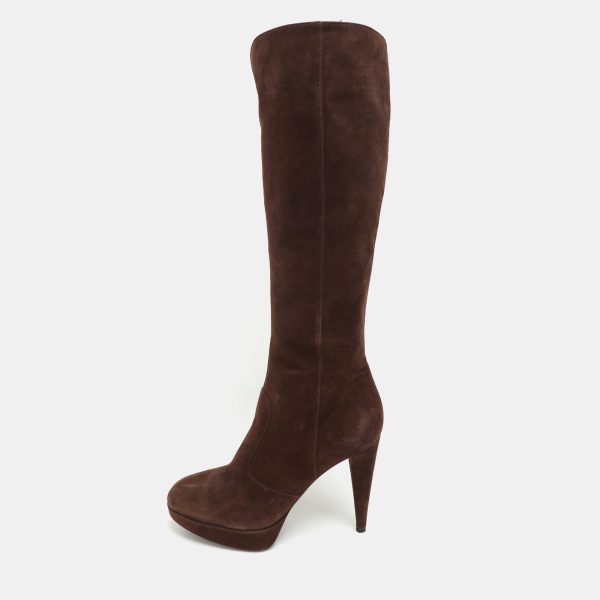 Sergio Rossi Brown Suede Platform Calf Length Boots Size 38