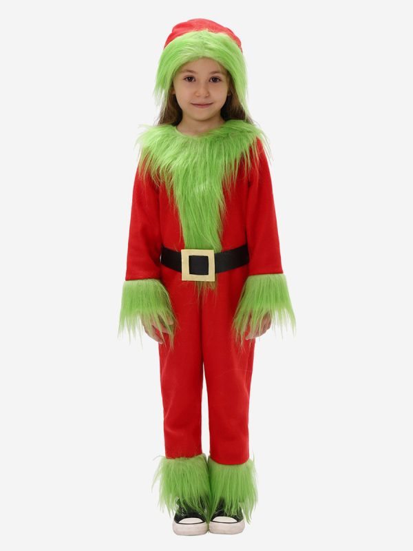 Set Christmas Red Sash Jumpsuit Hat Polyester Two-Tone Christmas Holidays Costumes
