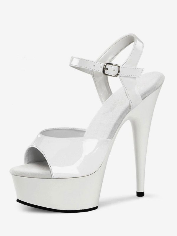 Sexy Sandals For Woman White Leather Peep Toe Monk Strap Sexy Shoes