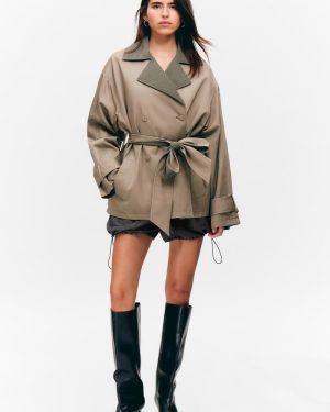 Short Double-Breasted Reversible Trench Coat