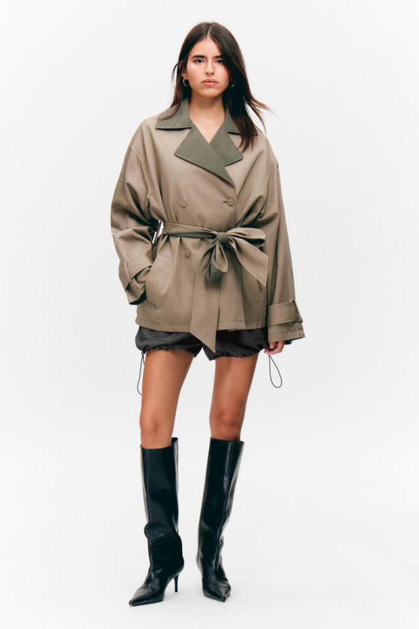 Short Double-Breasted Reversible Trench Coat