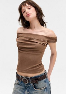 Silence + Noise Fia Mesh Top - Brown S at Urban Outfitters