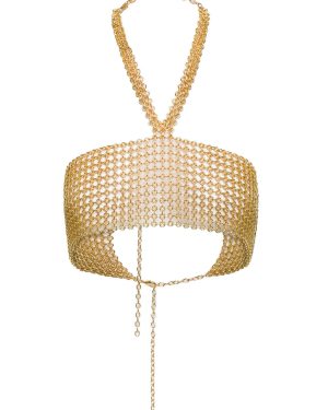 Silvia Gnecchi Gold-tone Crop Top With Halterneck In Metal Mesh Woman